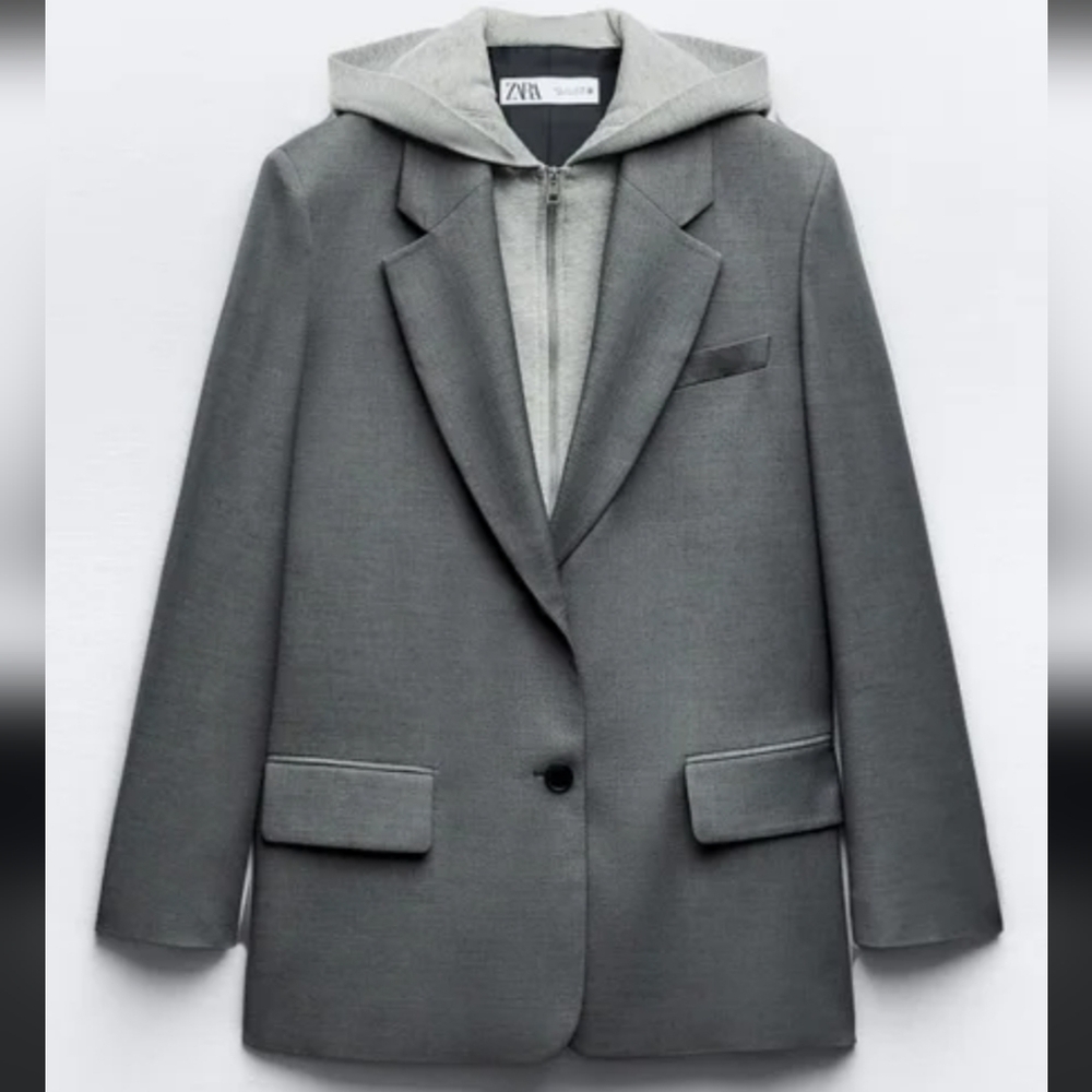 Zara Gray Oversized Blazer with Hoodie